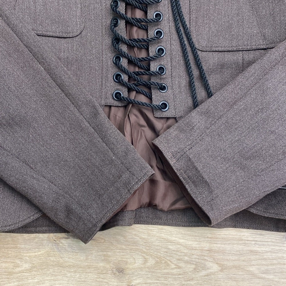 Vintage Karl Lagerfeld Collection Runway Jacket Lace‎ Up Brown Wool - Picture 7 of 16